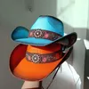 Western Orange Cowboy Hat Straw Cured Edge Summer Thicked Sunshade Mens and Womens Beach 240326