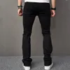 streetwear con estilo rasgados hombres negro flaco lápiz jeans masculino estiramiento delgado agujeros casual pantalones de mezclilla ropa de hombre 85hI #