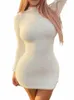 Autumn White Mini Dr Women LG Sleeves Casual Sexy Bodyc Solid Streetwear Dres Fi elegancka impreza szczupła odzież klubowa nowa w5lw#