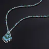 Necklace Earrings Set Luxury Turquoise 2-piece Full Wedding Long Sweater Chain Cubic Zirconia Saudi Dubai Bridal Jewelry