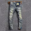 Street Fi Men Jeans Retro preto cinza trecho slim fit vintage jeans ripped homens pintados designer hip hop jeans calças hombre 876z#