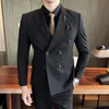 Män dubbelbröst kostymer FI Slim Formal Wedding Tuxedo Busin Casual Elegant Grid Suit Male Suit 2 Piece Blazer+Pants 74iv#