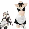 anilv Japanese Anime Fate/stay night Saber Maid Swimsuit Costume Altria Pendrag Bikini Swimwear Uniform Pool Party Cosplay 16S6#