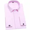 Högkvalitativ mäns klassiska franska manschetter Solid Dr Shirt Comfort Formal Busin Standard-Fit LG Sleeve White Light Blue Pink Q9b5#