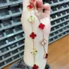 Brand Fashion Van Four Leaf Grass Bracelet High Version Lucky Double Sided V Gold Plating 18k Rose Laser Red Chalcedony Jewelry with logo