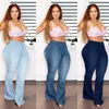 XL-5XL Womens High midja Plus Size Boot Cut Jeans Fashion Stretch Stretch Denim Fleared Pants Casual Female Large Size Byxor 240318