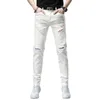 fi 2022 Brand White Jeans Men's Ripped Hole Patch Printing Embroidery Hot Drill Beggar Pencil Pants Korean Pencil Trousers I3pL#