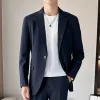 Hoge Kwaliteit Licht Luxe Heren Busin Casual Blazer Losse Koreaanse Stijl Fi Jasje Effen Kleur Top Party Datum Bruiloft i0G0 #