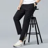 Men's Pants Summer Slim-fit Stretch Slacks Outdoor Windproof Solid Color Ice Silk Simple Elasticated Waist