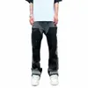 2023 Graffiti Noir Pantalon en denim évasé Hommes Vintage Hip Hop Patchs Spled Ink Jeans à jambe large Y2K Baggy Wed Jeans pour hommes z8Iy #