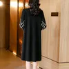 Casual Dresses And Autumn Winter 2024 Mid Length Long Sleeve Woolen Undercoat Dress Black Thickened Warm Knitted Shirt