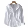 summer hooded lg sleeve Linen Shirt men's thin loose fi cott linen shirt clothing shirts for men G43V#