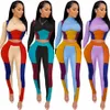 Nouveau Active Patchwork Survêtement Ensemble Femme Lg Manches Tee Tops Pantalon Costume Streetwear Survêtement Deux Pièces Ensemble Fitn Outfit z9KY #