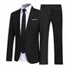 men Gentleman Suit 2Pcs Formal Uniform Lg Sleeve Lapel Blazer Jacket with Pants Office Meetings Busin Wedding Party Outfits W37B#