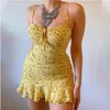 Abbigliamento estivo da donna Abito vuoto con motivo floreale sexy sul petto