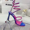 Margot Cleo Crystal Studded Dress Shoes Women Jewel Snake Strass Luxury Designers Ankel Wraparound High Heel Rene Crystal Goldkfle#