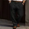 Pantaloni da uomo in lino con doppia piega sul davanti, tubo dritto, tinta unita, pantaloni a gamba aperta con tasche, borsa a tracolla, carino H