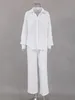 Linad White Pyjamas for Women Cotton Long Sleeve 2 Piece Set Nightwear Female Casual byxa Suits Solid Autumn Sleepwear 240326