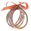 Glitter Jelly Bangles Multicolor Silicone Bracelets Set Ribbon Bowknot Powder Decor Fashion Friendship Circle Wristlets 5pcs Q0719207Y