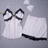 Casa roupas sexy feminino pijamas conjunto de cetim renda suspender shorts pijamas casuais roupas de duas peças verão pijamas terno