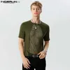 남자 티셔츠 2023 Mens 티셔츠 메쉬 패치 작업 O-Neck 짧은 슬리브 거리 의류 Camisetas 패션 투명한 여름 남성 의류 S-5XL24328
