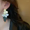 Dangle Chandelier Earrings Minar Temperament Metallic Flower Petal For Women Contracted Matte Color Long Tassel Earring Jewelry Drop D Otr2G