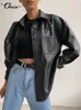 Celmia Women Pu Leather Jackets 2023 Autumn LG Sleeve Lapel Ytterkläder Casual Street Overshirts Fi Faux Leather Black Tops R6ty#