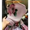 Work Dresses Nomikuma Elegant Printing Folds Sets Women 2024 Spring Sumemr Slim Tshirts High Waist A-line Pleated Skirts Two Pieces Outfits