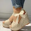 Sandaler 2023 Ins Hot Lace Casual Womens Wedge High Heels Shoes 2020 Summer Party Platform H240328F7CZ