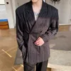 Men Stripe Foldted Lose swobodne koszulę cienki garnitur Blazer Kurtka Męska Vintage Japan Korean Streetwear FI Suit Coat I0pn#