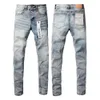 Jeans roxo novo de alta qualidade dos homens jeans designer moda angustiado rasgado denim carga para homens alta rua moda jeans 124