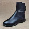 Botas sapatos femininos com couro genuíno e pelúcia grande algodão baixo salto zíper moda couro simples versátil bota curta