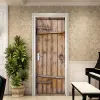 Adesivos retro oldfashioned simulação porta de madeira adesivo escada porta deslizante decoração adesivos de parede autoadesivo papel de parede removível