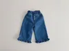 Hosen 2024 Frühling Kinder Lose Denim Baby Mädchen Nette Spitze Breite Bein Hosen Kleinkind Mode Vielseitige Jeans Kinder Kleidung