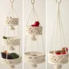 Manden 3-laags macrame hangende mand Boho Home Decor bloem plantenhouder hangende fruitmand voor keuken binnen buiten decoratief