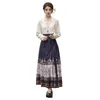 Work Dresses Women Top Skirt Suit Elegant Long Women's Floral Embroidered Hanfu Costume Set With Horse-face V For Mamianqun