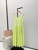 Womens Dress Fashion brand three color gather waist midi dresses