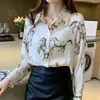Blusas femininas escritório outono blusa elegante botões coreanos mulheres padrão animal senhora camisa vestuário