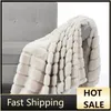 Blankets Cozy Bliss Faux Fur Throw Blanket For Couch Warm Plush Striped Sofa Bedroom Living Room 60 80 Inches Beige