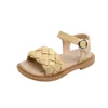 Sandaler Kids Summer Student Flats Little Girls Fashion Beach Sandals Princess Dress Party Weave Soft Sole School Girl Roman Shoes G02194 230417