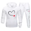 Tute da uomo e abbigliamento sportivo da coppia stampato da donna "I'm With Her" Camicia con cappuccio Pantaloni Set da due pezzi Felpa con cappuccio in PVD Amante sorridente