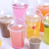 Disposable Cups Straws 100 Pcs Plastic Water Glasses Milk Tea Dome Lids Clear Juice Iced Coffee Mug