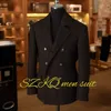 Retro Men's Blazer Herringbe Jacket Formell dubbelbröst jacka Fible Men's Suit XS-5XL I581#