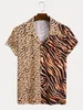 Hommes été léopard zèbre impression chemise hawaïenne Vacati vêtements mâle Fi plage style chemise tenue quotidienne chemise streetwear R1bW #