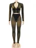 Beyprern Sparkle Crystal Pants Set Abiti New Spring See Through Rhineste Studded Crop Top e Legging Set Party Club Wears M51u #