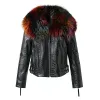 women's Genuine Sheepskin Leather Jackets Real Fur Big Collar Coat Crocodile Pattern g2Xu#