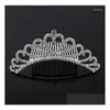 Hårklämmor Barrettes Gorgeous Mini Crystal Rhinestone Diamante Bridal Princess Crown Comb Tiara Party Women Girl Gift Jewelry Drop Del Otl09