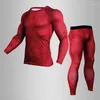 Men's Thermal Underwear MMA3D Printed Set Men Compression Shirt Long Sleeve T Mens Fitness Bodybuilding Skin Tight
