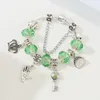 Charm-Armbänder, versilbert, Krone, Schlüssel-Anhänger, Armband mit glänzenden grünen Glasperlen für Damen und Herren, europäischer Stil, Schmuck, Geschenk