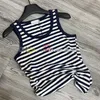 Designer Embroidered Tanks Top Women Stripe Print Vest Quick Drying Elastic Vests U Neck Sport Tee